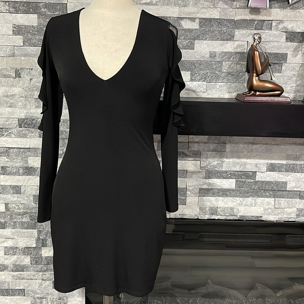 Express Ruffle Sleeve Mini Sheath Lined Black Dress Size XS